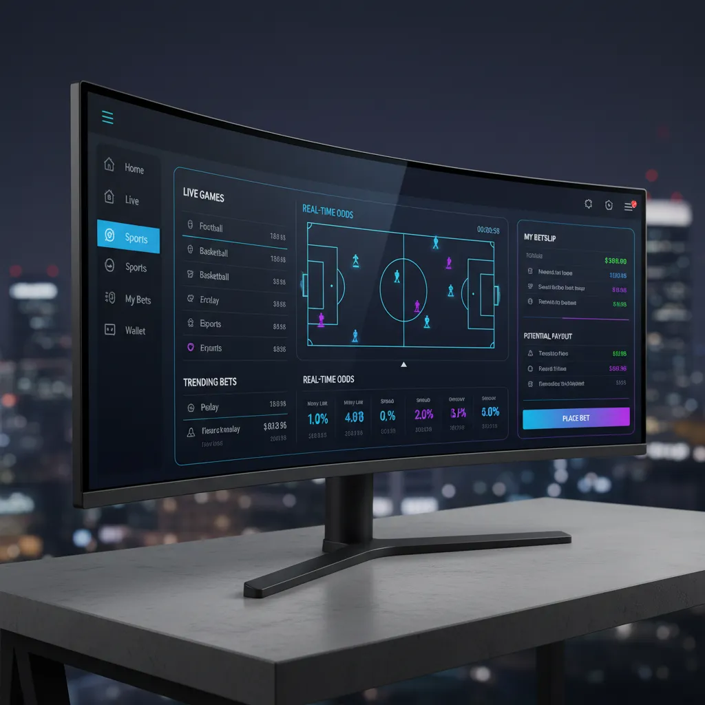 Diseño moderno de plataforma de apuestas con estilo minimalista y modo oscuro