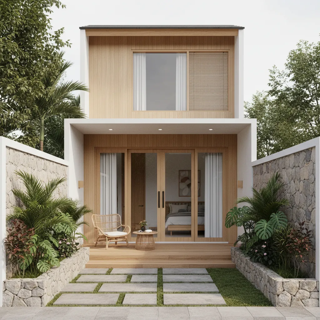 Rumah kecil dengan teras depan karena tidak memiliki garasi