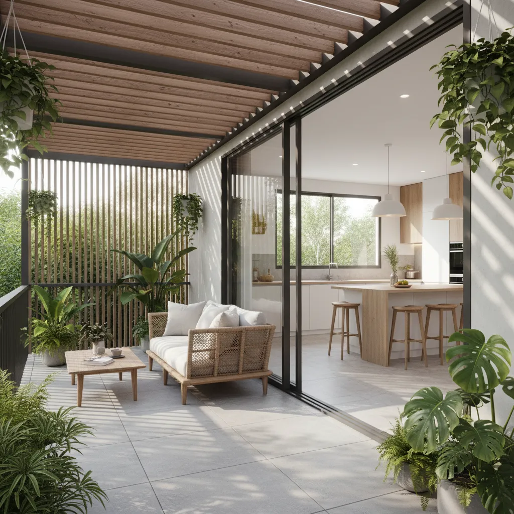 Teras samping yang terhubung dengan dapur rumah kecil