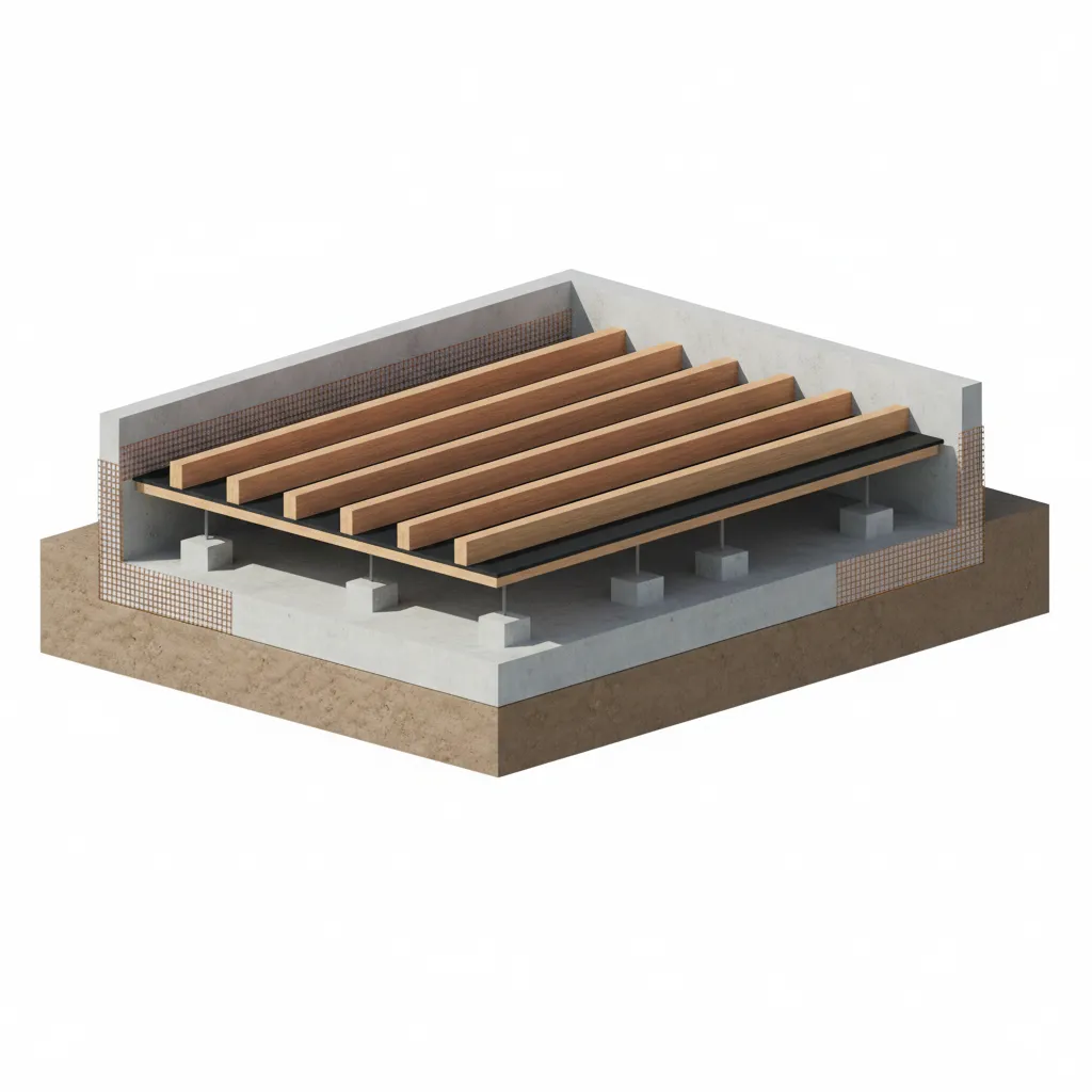 Construction detail showing termite barrier and moisture protection layers