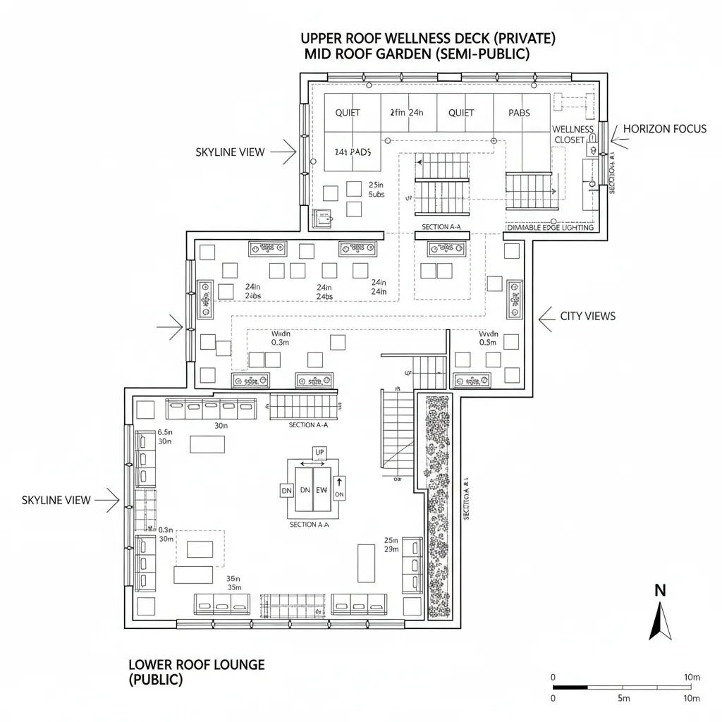 Terraced Social Stack (Lounge–Garden–Wellness)