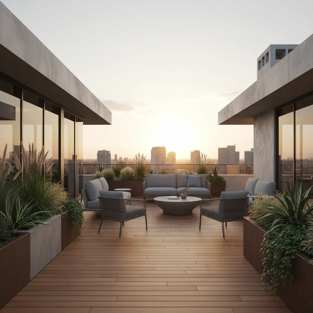 terraço moderno no terceiro andar de casa urbana