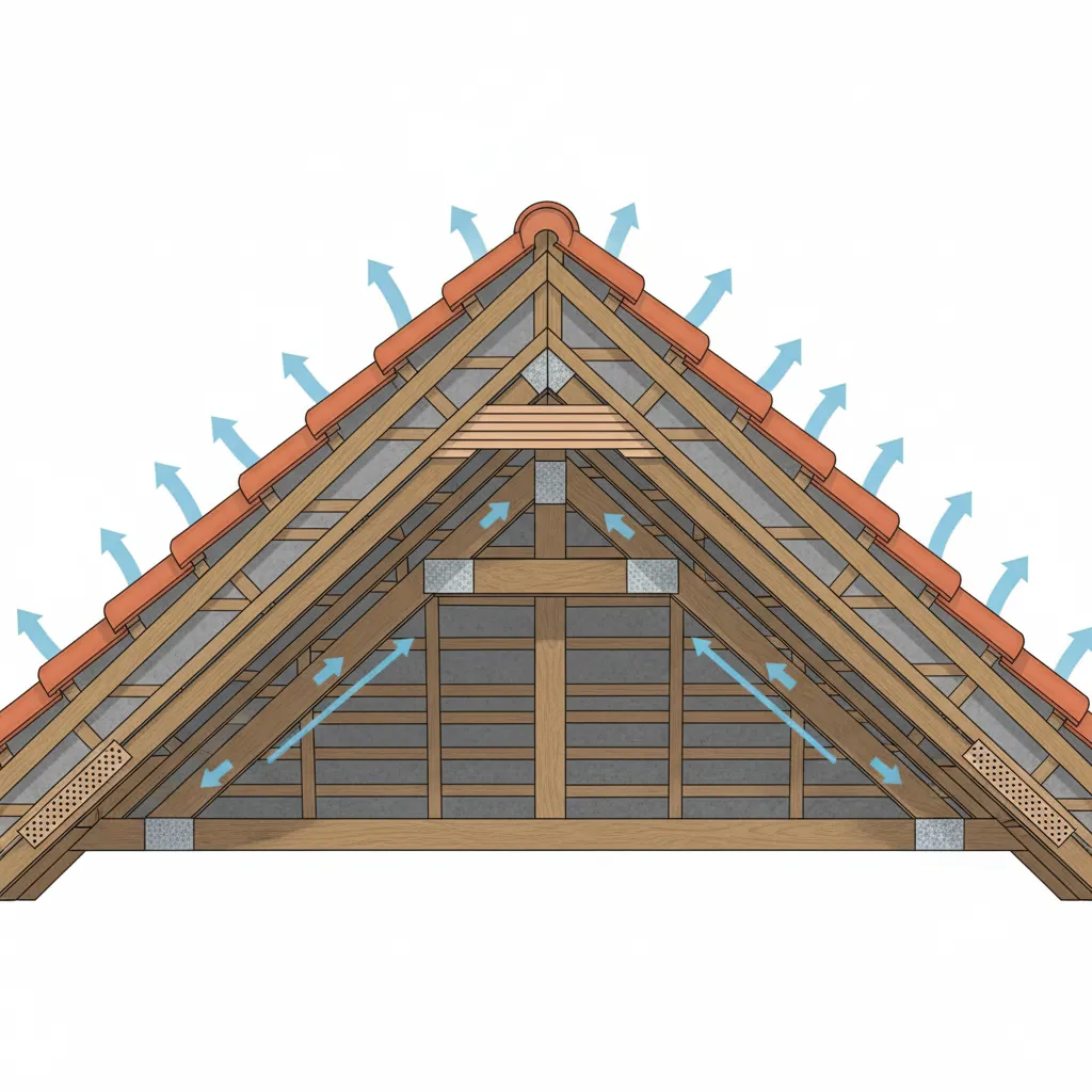 Diagram showing airflow ventilation beneath terracotta style roof tiles