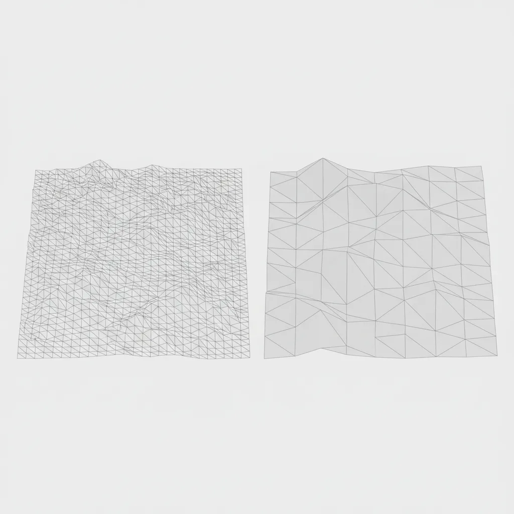 Comparison between dense terrain mesh and optimized mesh