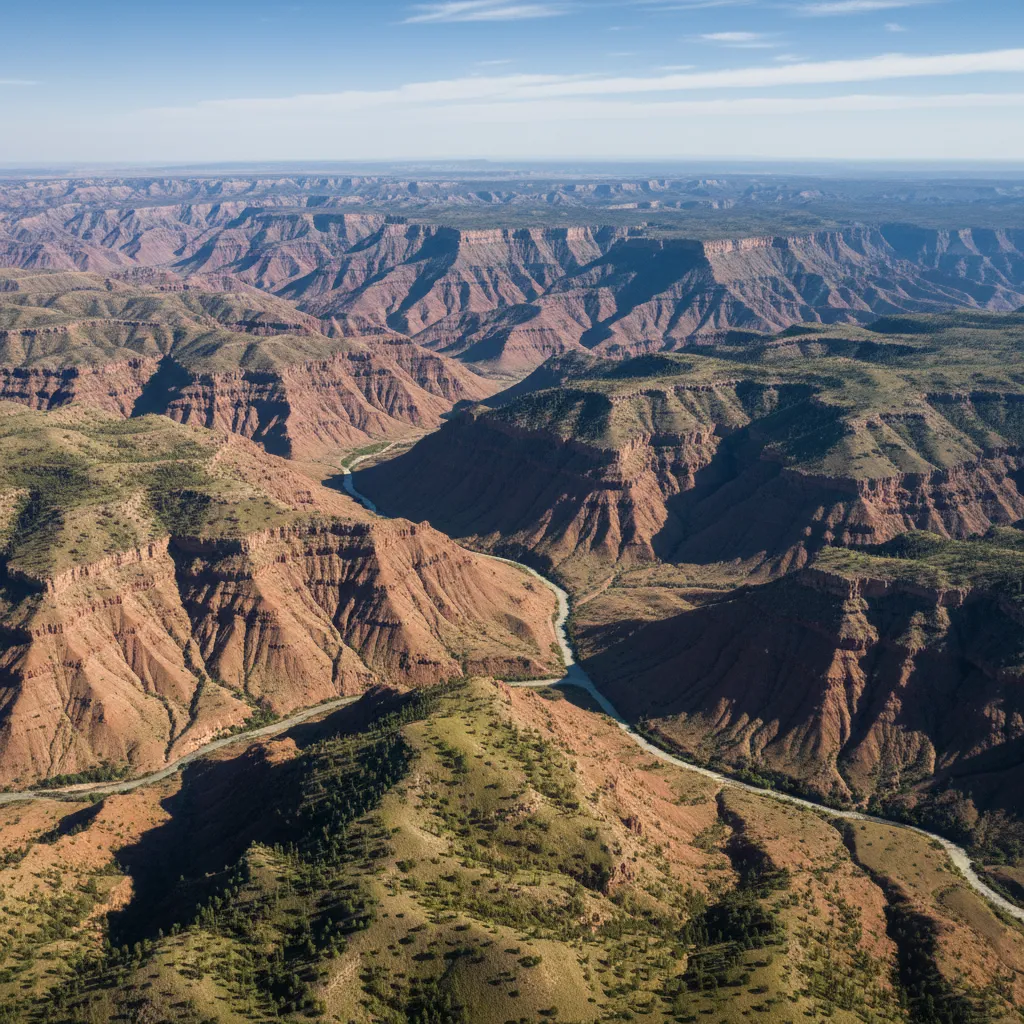 overview of large terrain environment with layered mountains and valleys