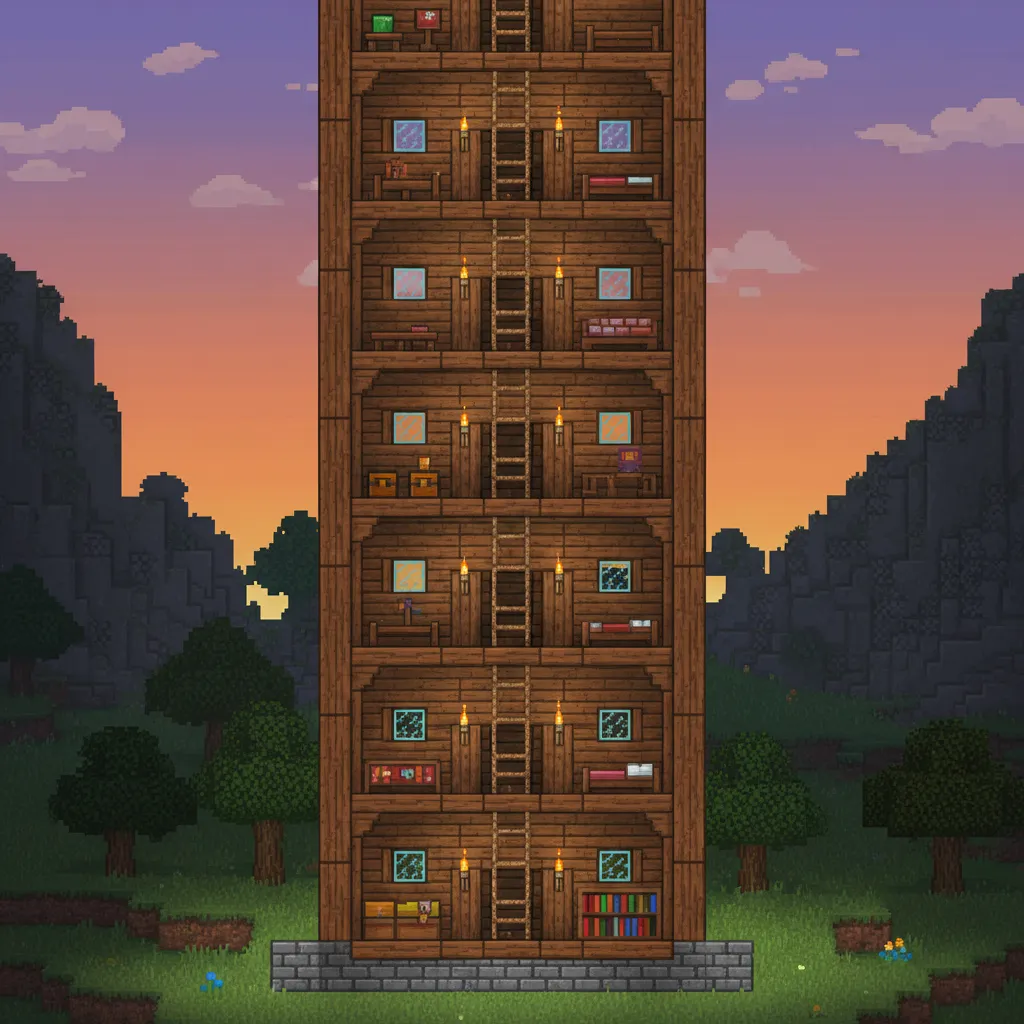 Torre vertical de casas para NPCs en Terraria