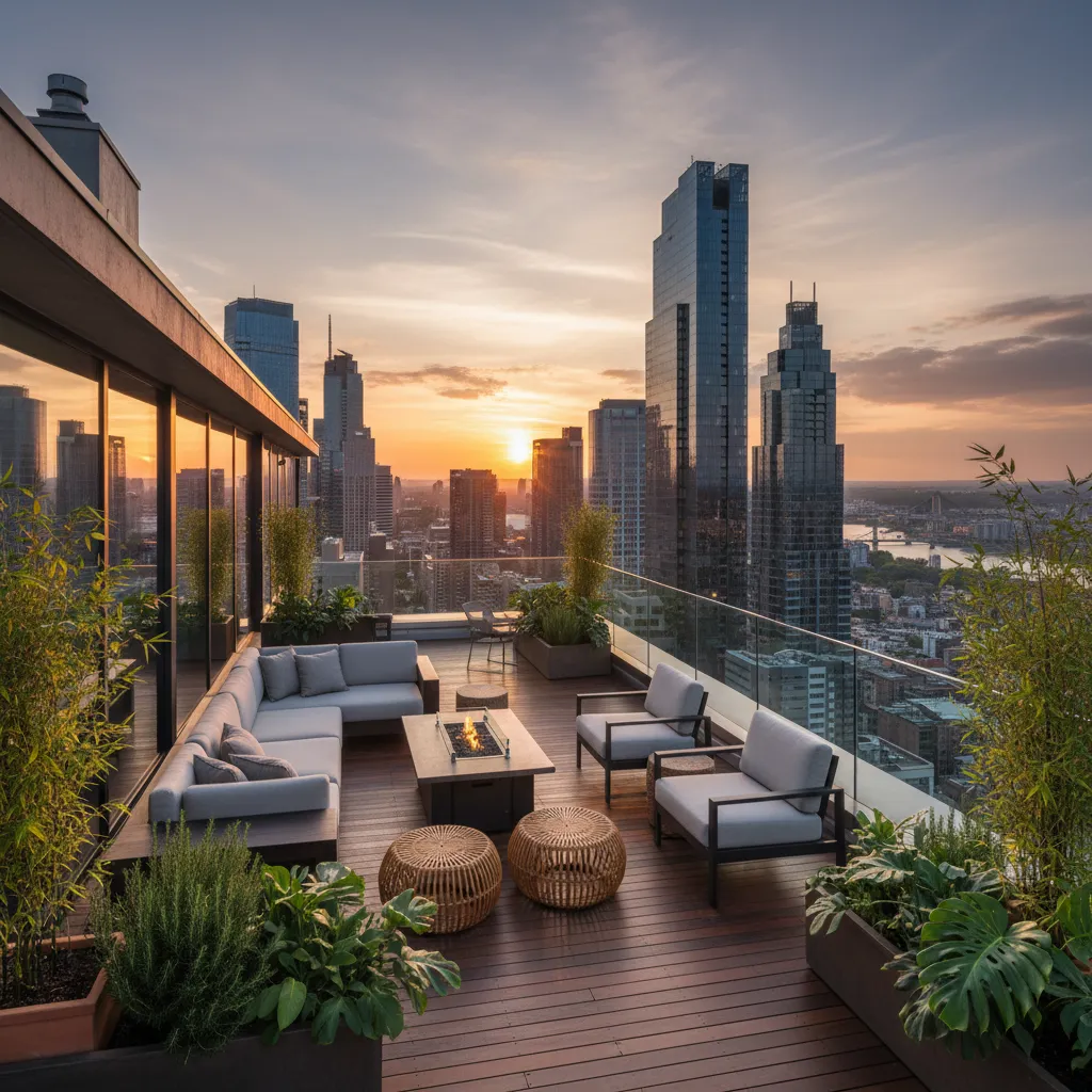 Terraza moderna en el tercer piso de una vivienda contemporánea
