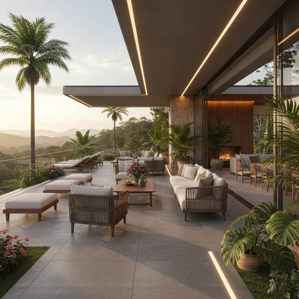 Terraza amplia en casa colombiana moderna