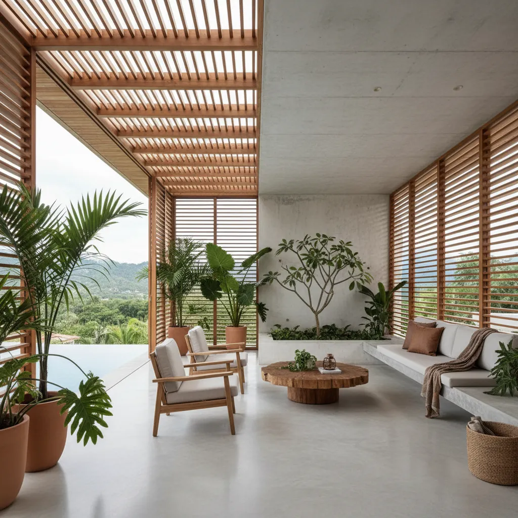 Terraza abierta con ventilación cruzada y jardineras