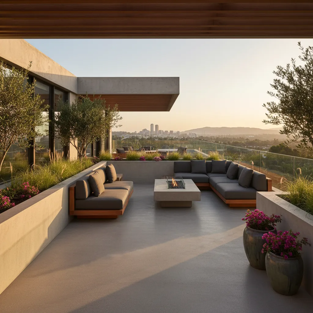 Terraza construida sobre la losa de una casa moderna