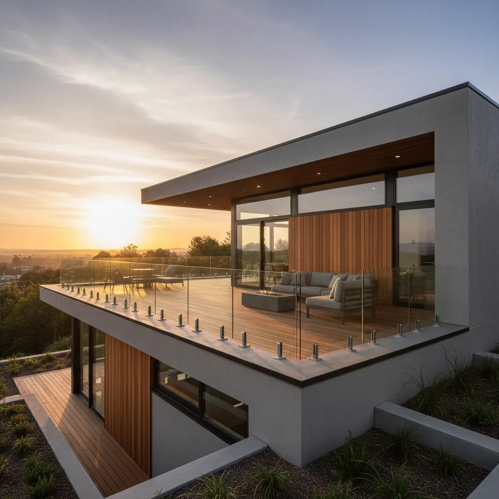 Terraza construida dentro de un tejado inclinado