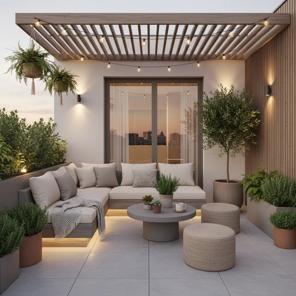 Pequeña terraza funcional en casa urbana