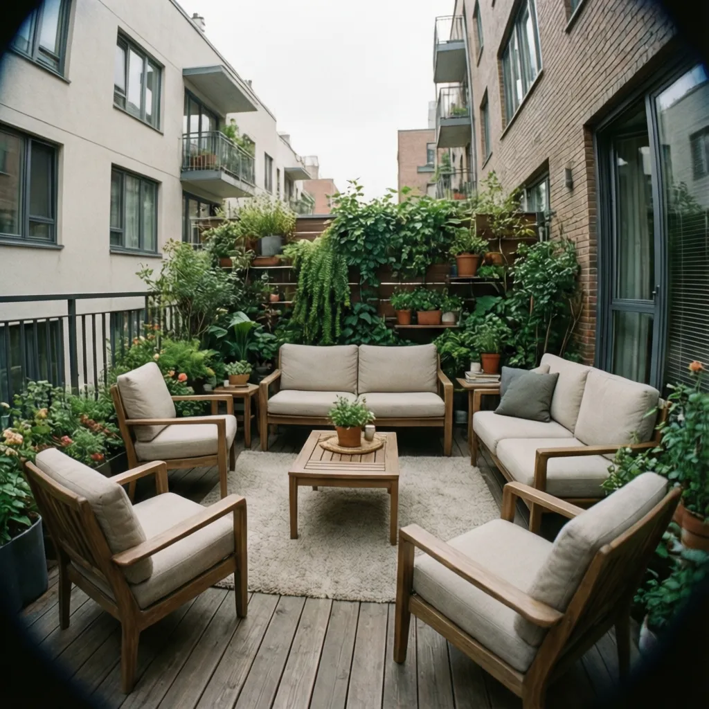 Pequeña terraza bien aprovechada con muebles compactos