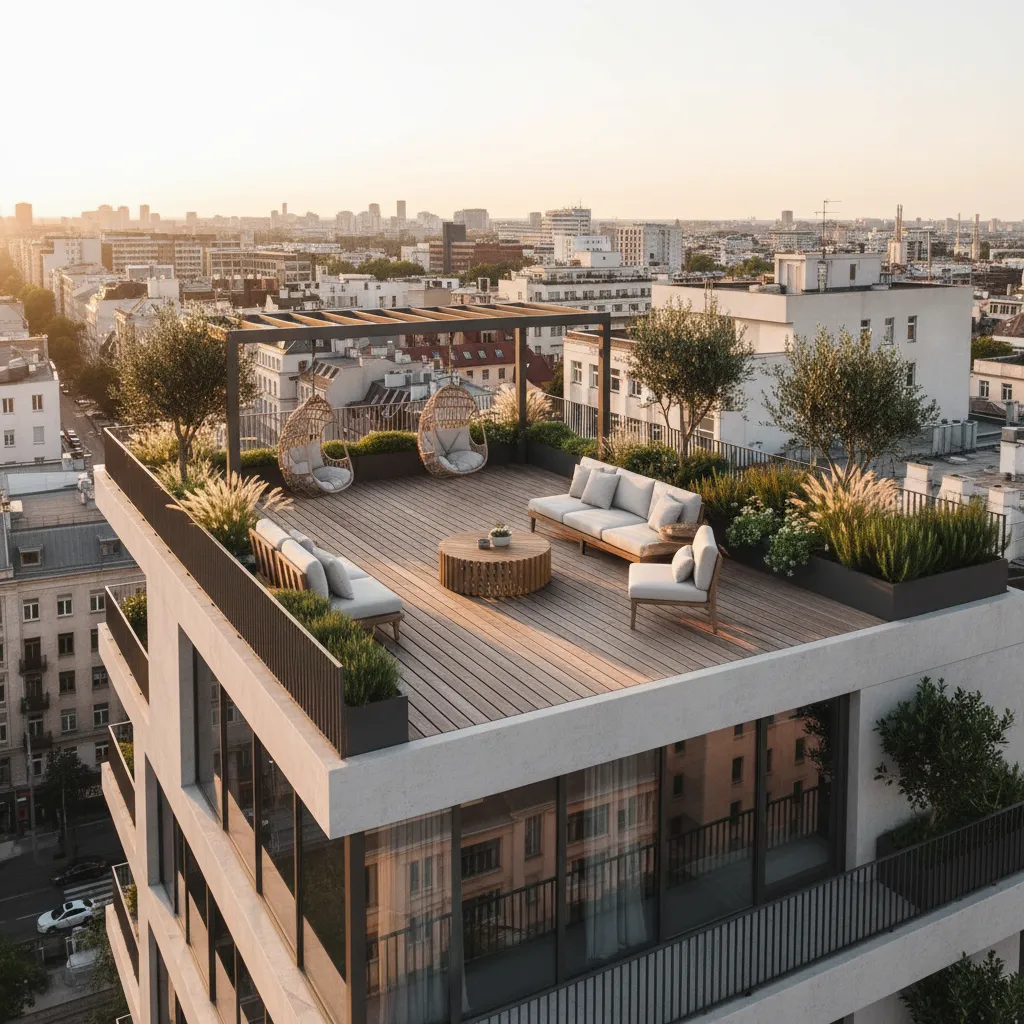 Terraza en el tercer piso de una casa moderna