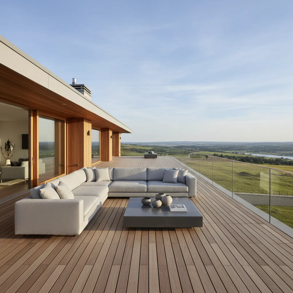 Terraza en segundo piso con vista abierta y zona lounge exterior