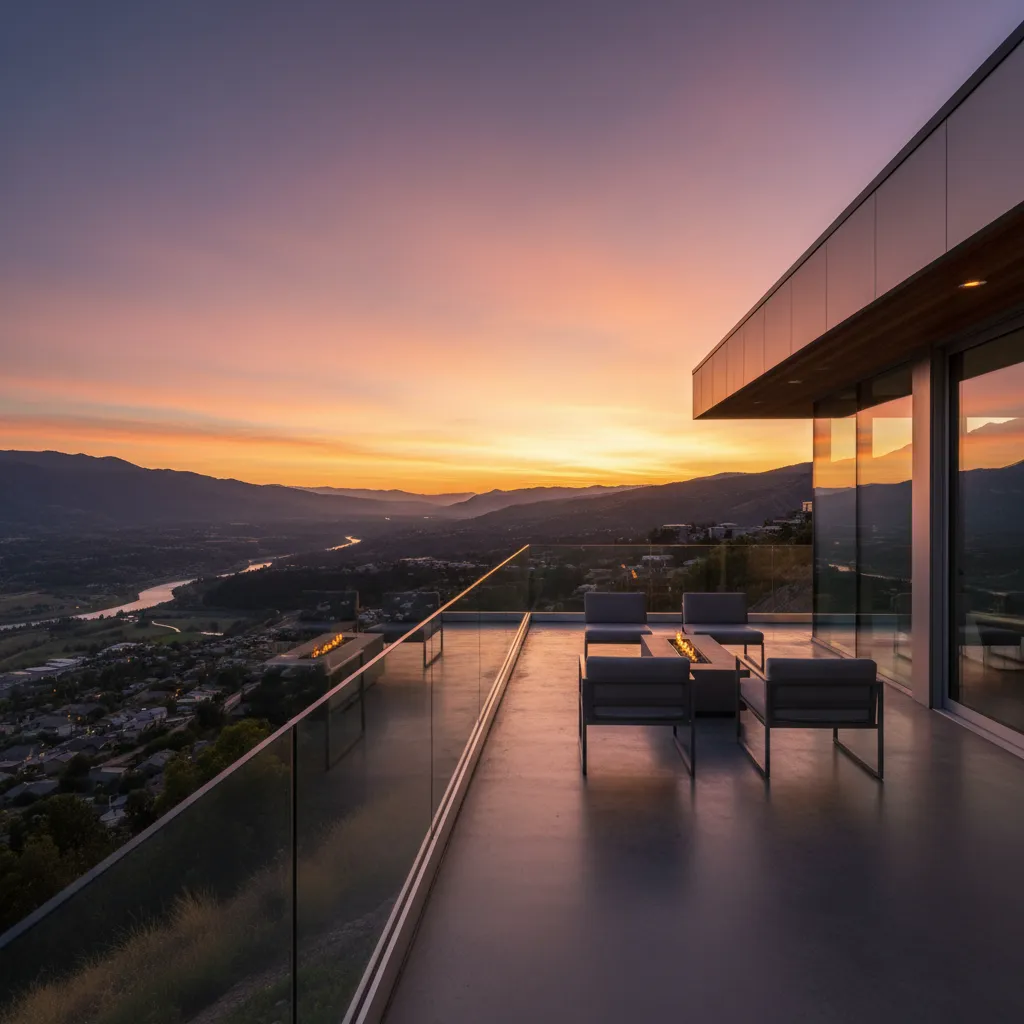 Terraza panorámica en casa ubicada en terreno inclinado