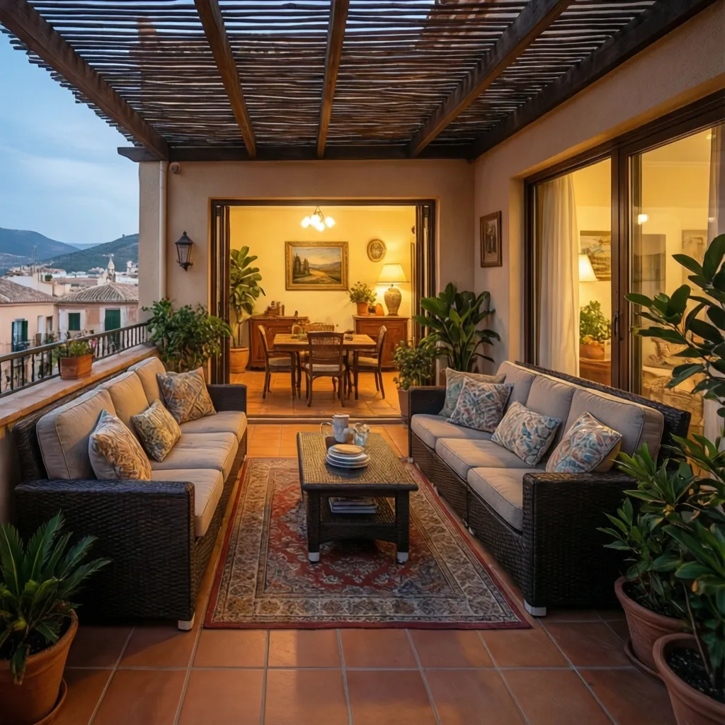 Terraza bien decorada conectada con el salón
