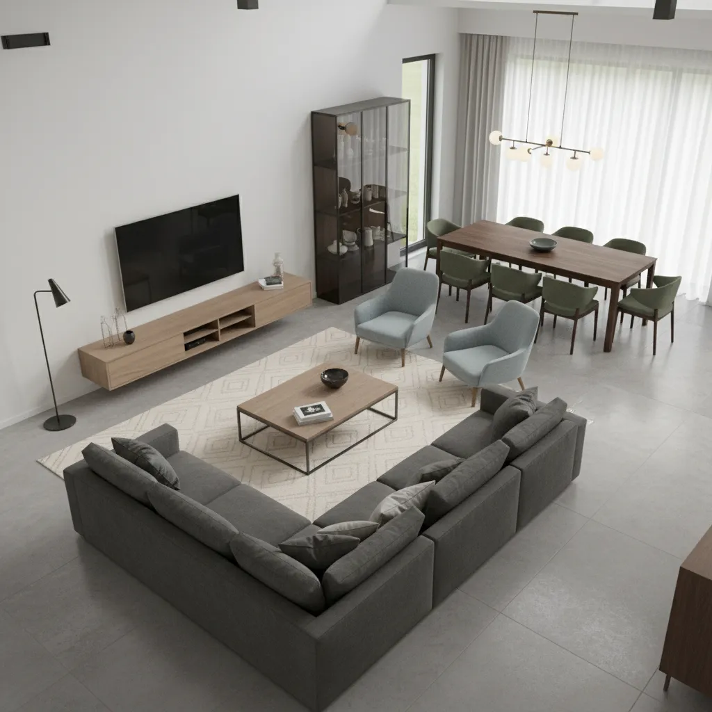 simulação de móveis dentro de planta de casa em 3D