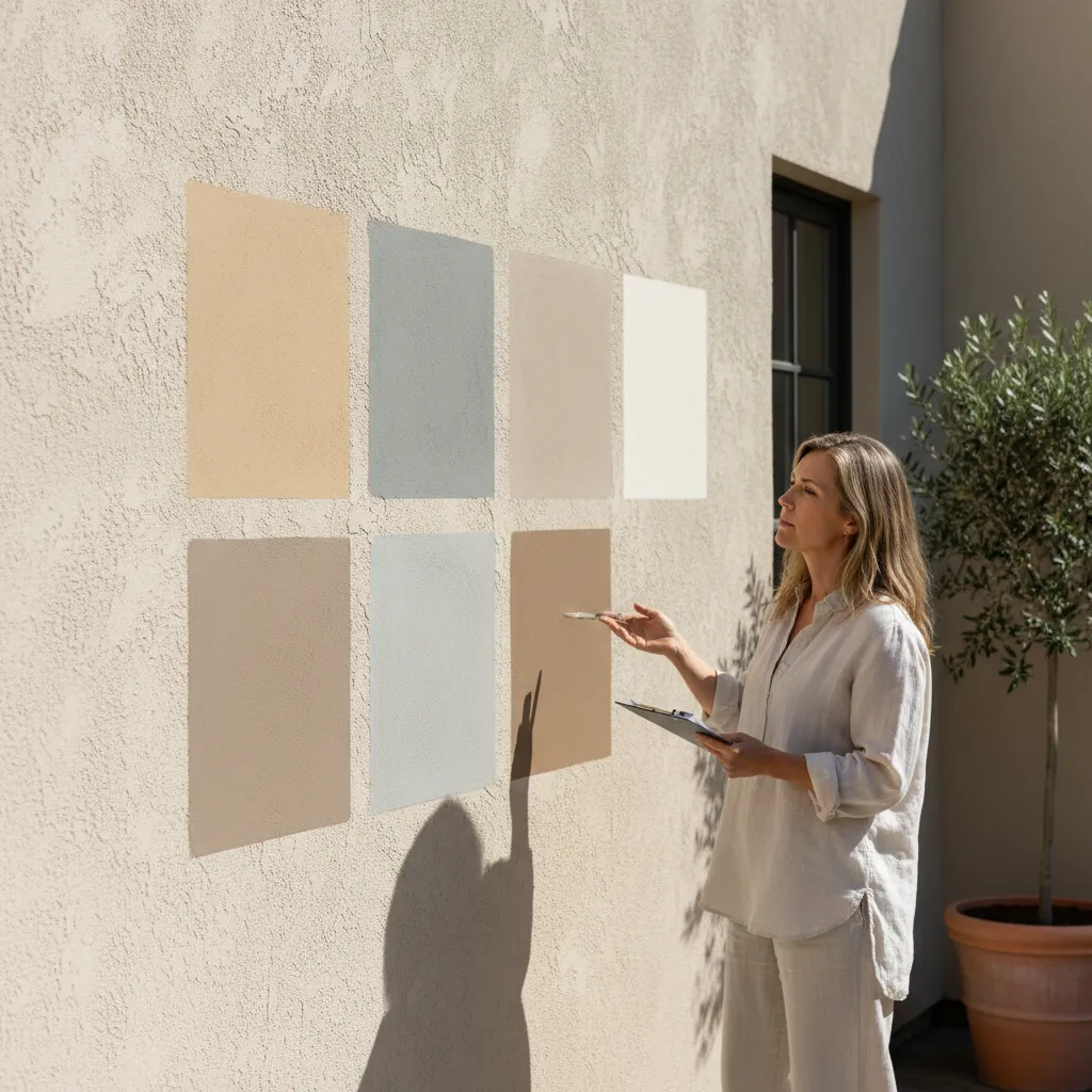 paint color samples tested directly on exterior house wall