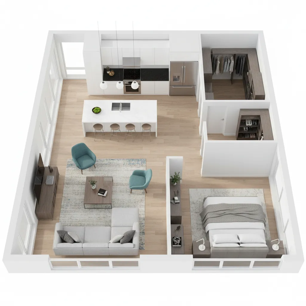 visualización de muebles dentro de un plano de casa para comprobar el espacio