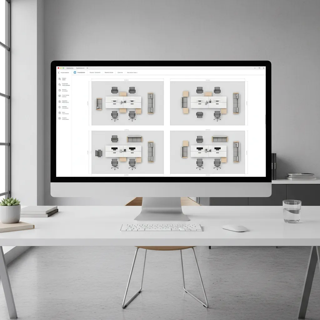 multiple furniture layout options displayed on digital floor planning interface