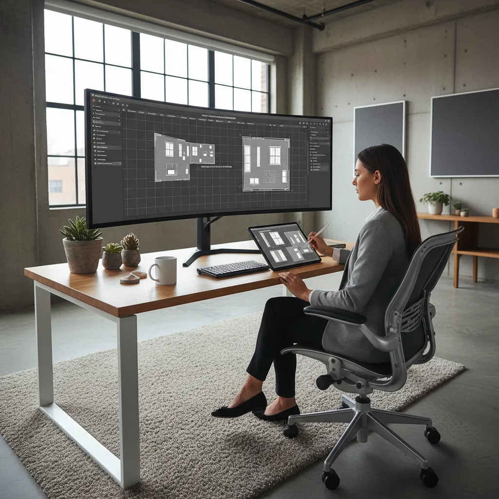 Especialista probando una herramienta digital de diseño de interiores