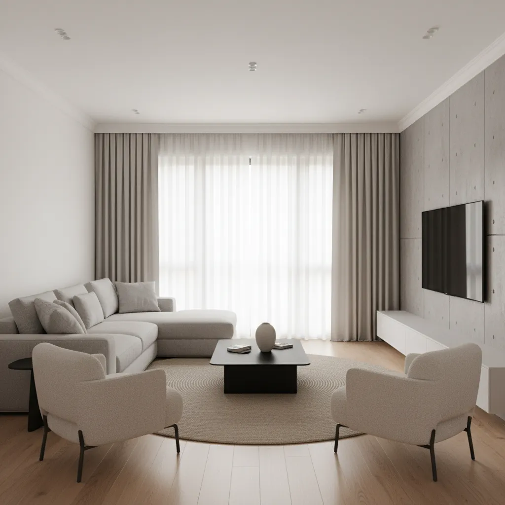 Varias distribuciones de muebles en una sala de estar comparadas en diseño 3D