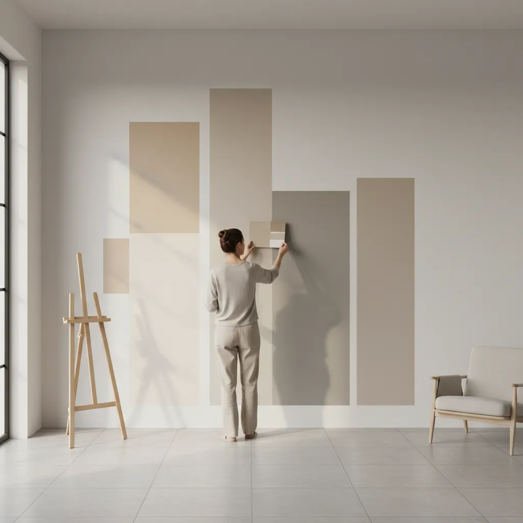 Large paint test patches on interior wall during room colour selection