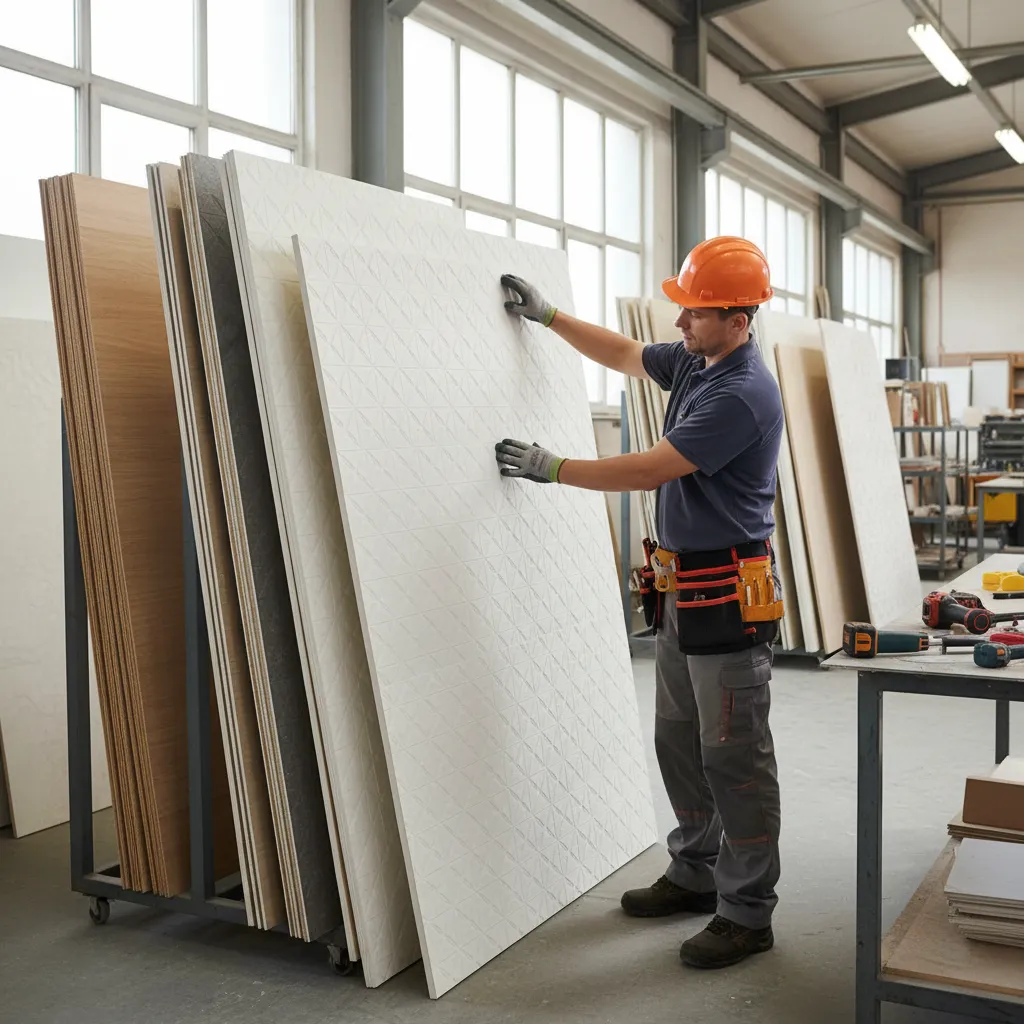 Installer testing rigidity of PVC wall panel by bending slightly