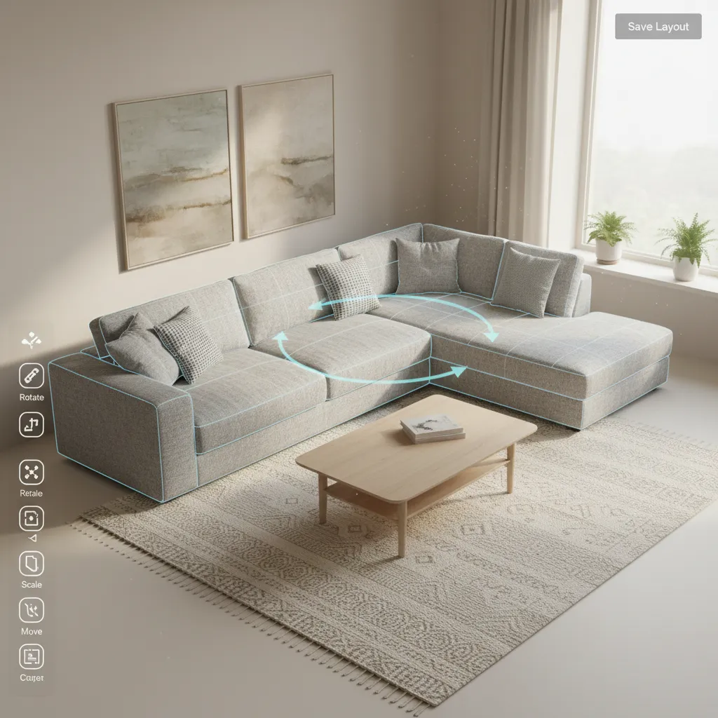 designer arranging furniture in virtual room using interior design software