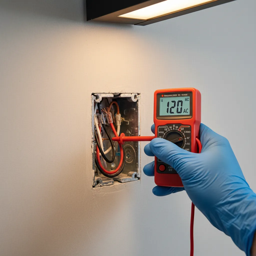 Using a voltage tester to check wires inside a wall switch box