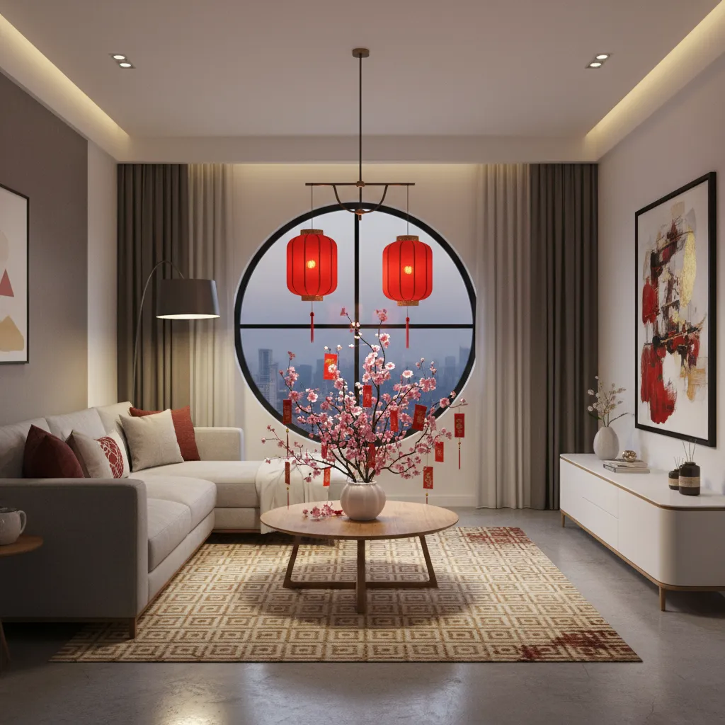 Bố cục tiểu cảnh trang trí Tết trong không gian nhà