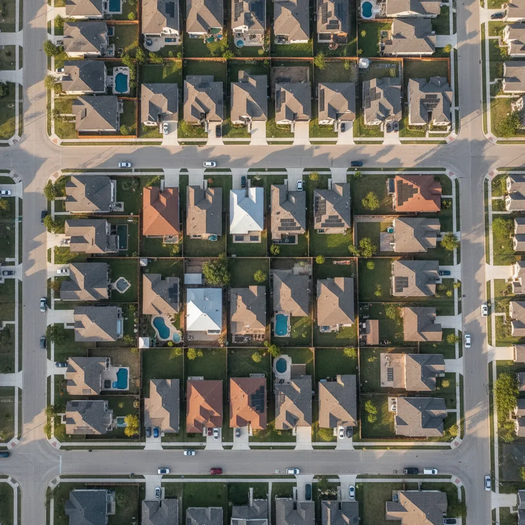 New suburban housing development in Texas showing multiple small single family homes