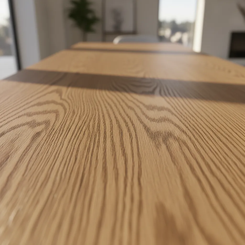 Close up view of a light brown wooden table surface showing natural wood grain texture