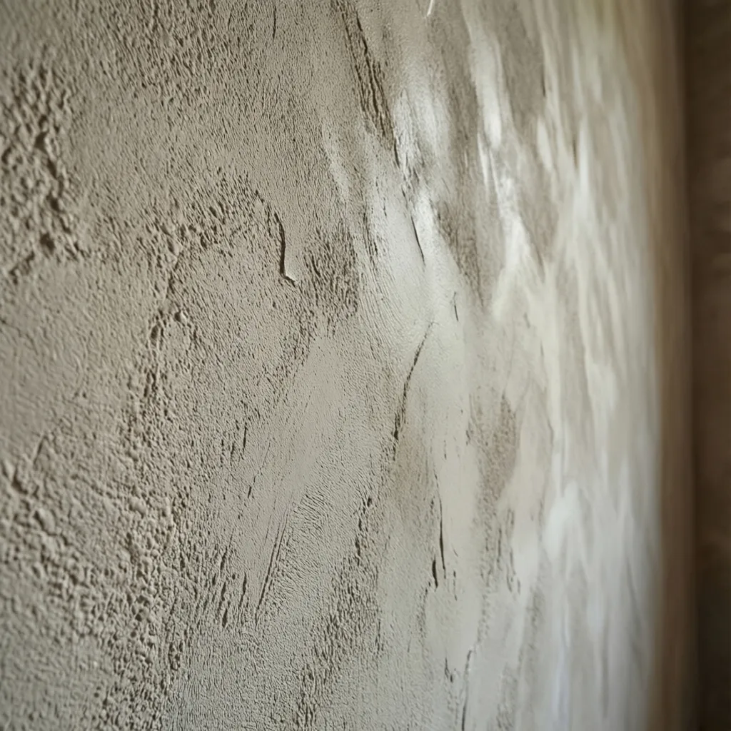 Detalle de textura en pared enfoscada con acabado artesanal