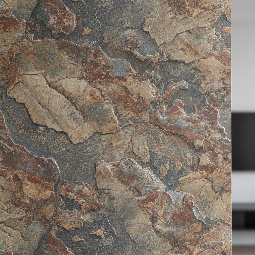 Detailed texture of brown and grey stone style wall vinyl for indoor home design project