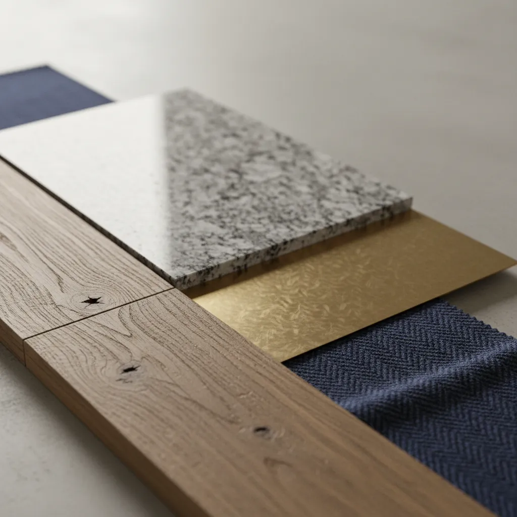 Detalle de diferentes texturas de materiales en diseño interior