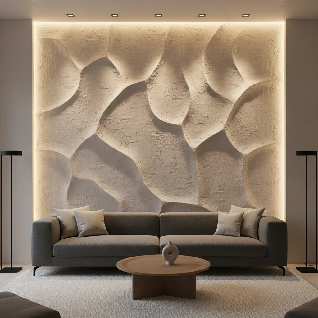 Directional lighting highlighting textured wall surface