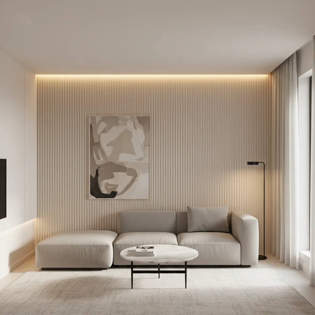 Textured fluted wall elevation used as accent in compact interior