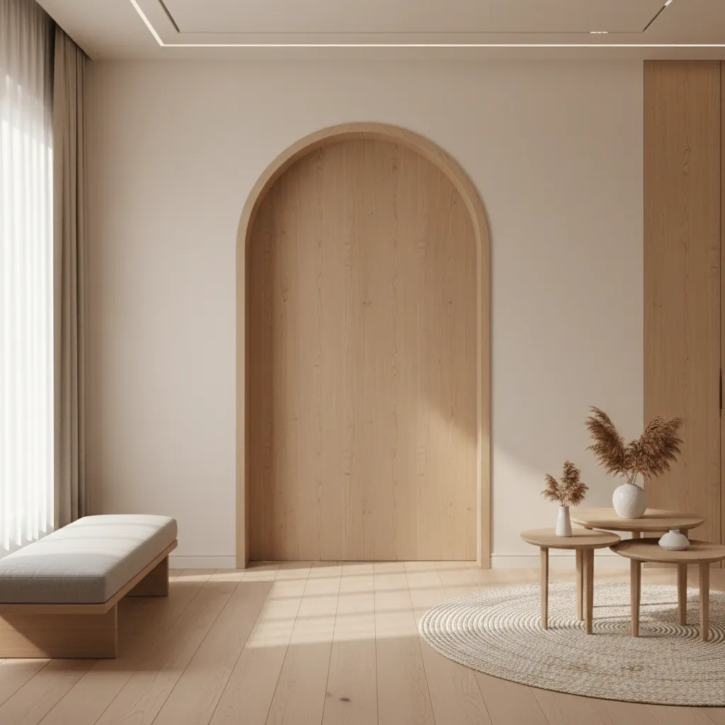 hallway arch with subtle wood trim accent around curved opening