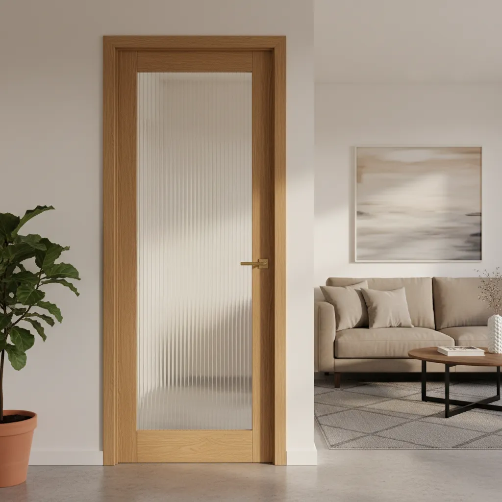 Puerta interior con vidrio acanalado que ofrece privacidad