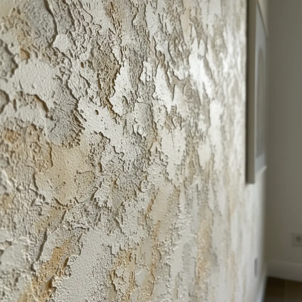 Detalle de pintura decorativa con textura en pared interior