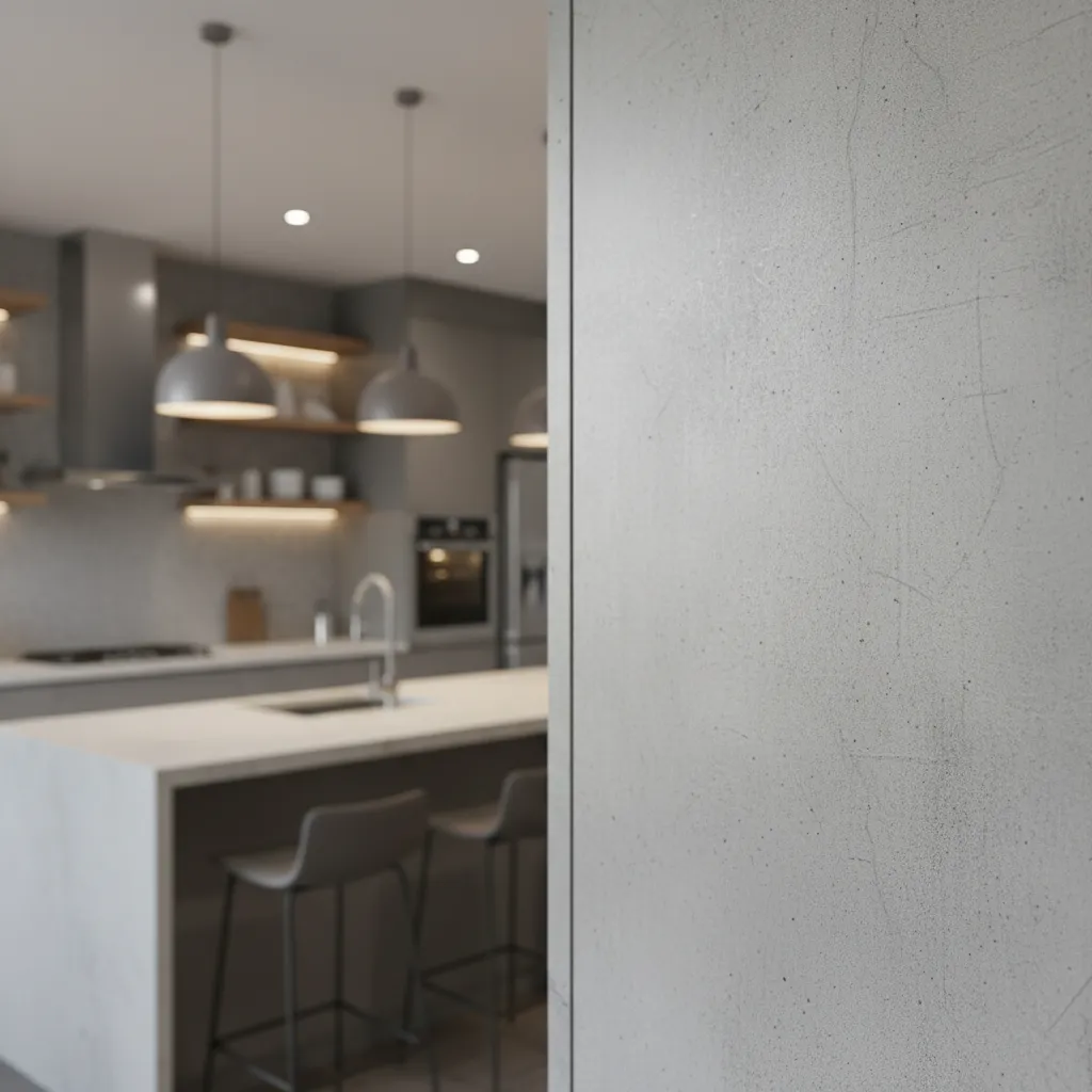 textured sunmica laminate kitchen cabinets close view