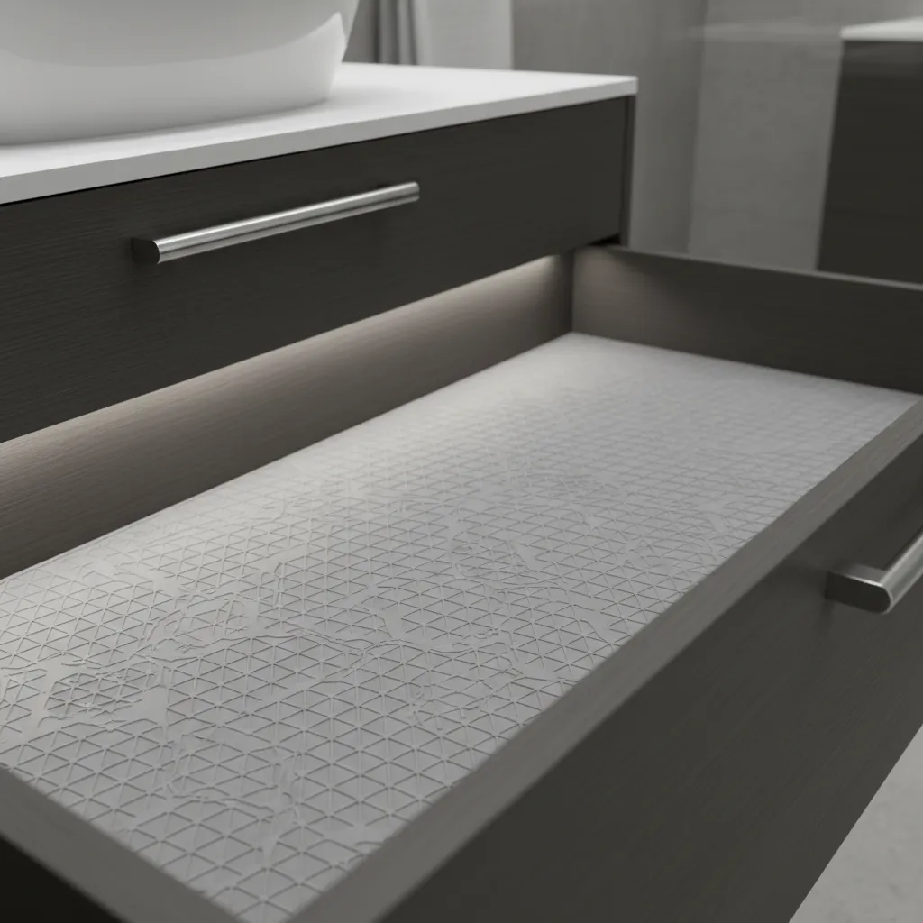 Textured drawer liner surface designed to allow airflow and prevent moisture buildup