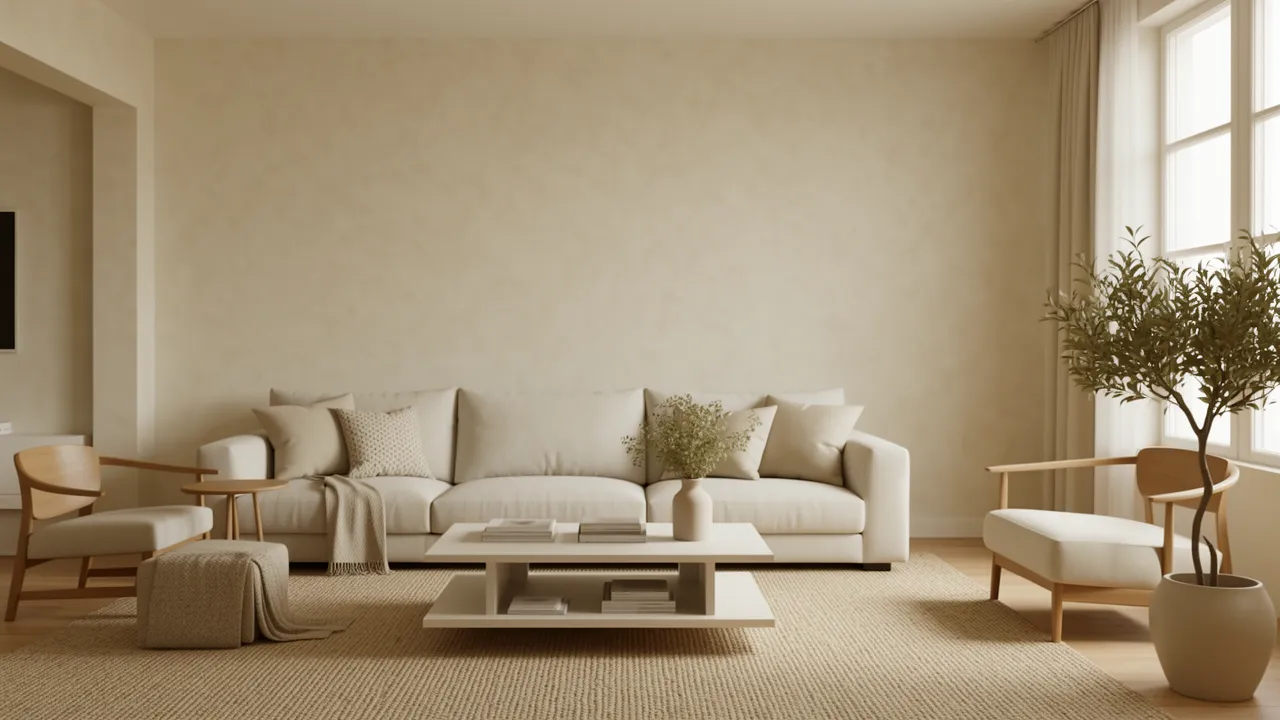 living room wall with limewash textured paint finish