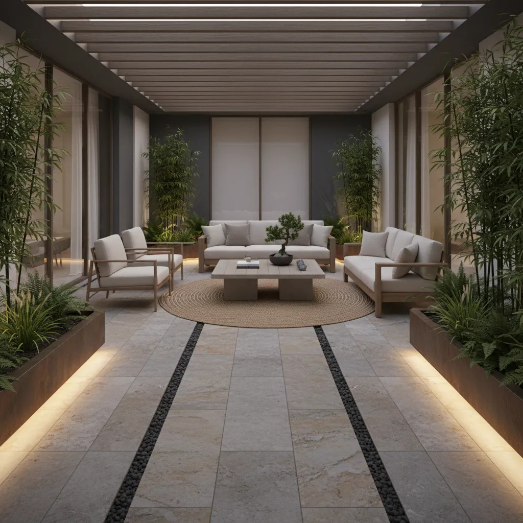 textured natural stone paving in a modern courtyard patio