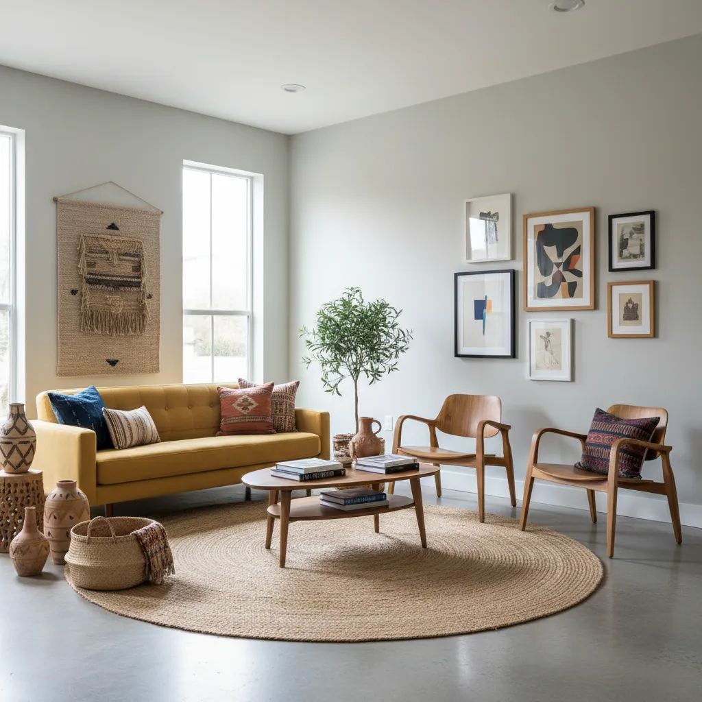Themed living room layout showing open northeast space and balanced furniture