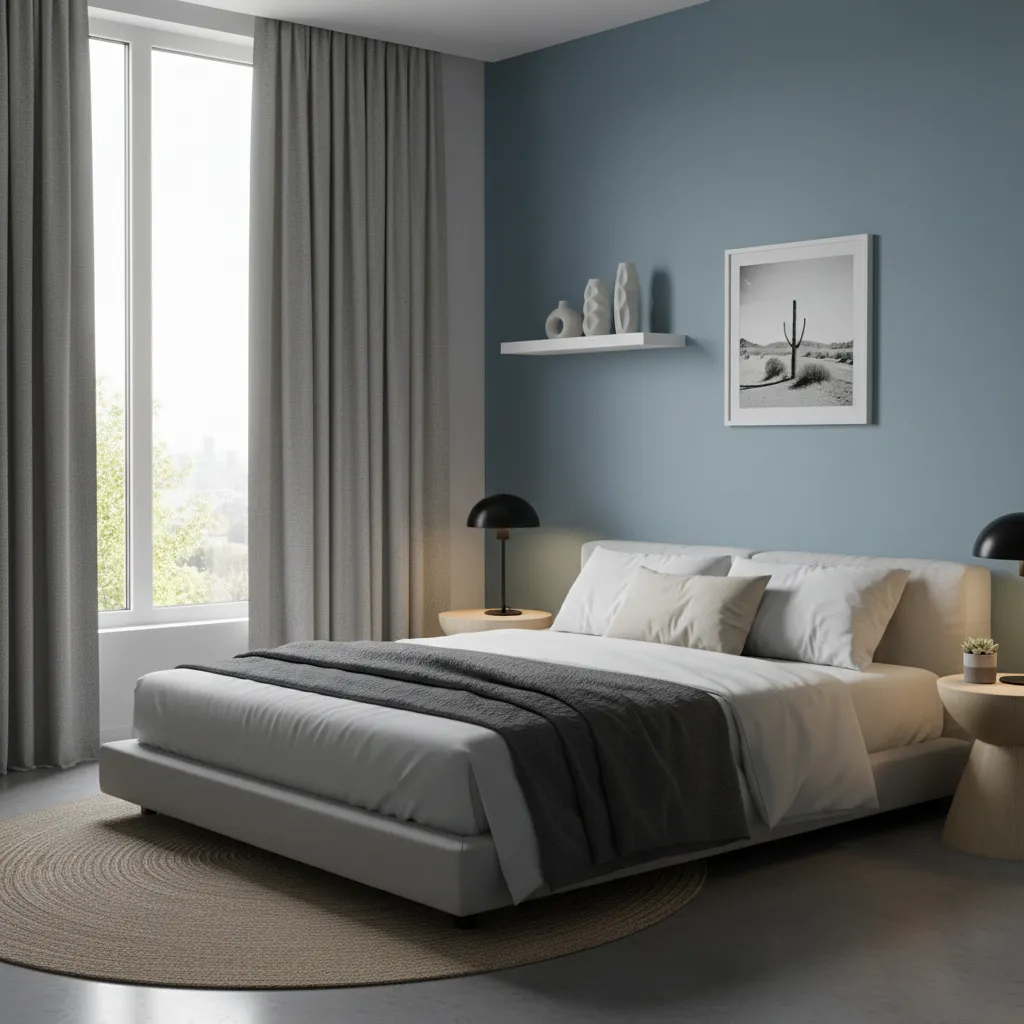 thermal blackout curtains blocking sunlight in a small bedroom