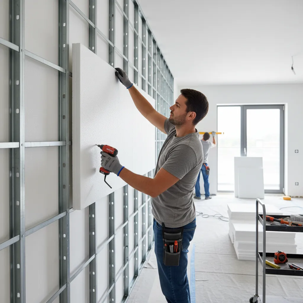 Installing thermocol wall panels on interior wall