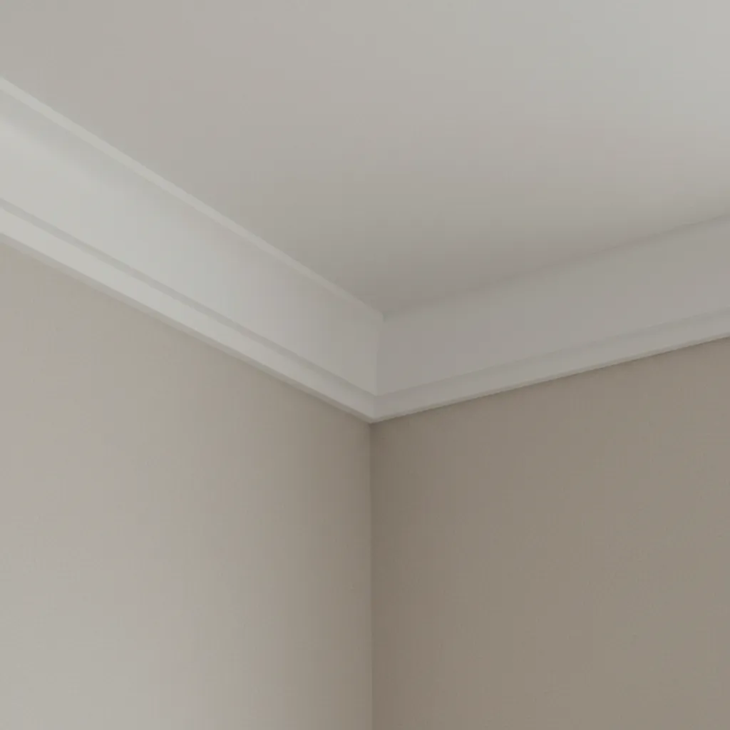 close view of thin crown molding profile suitable for small rooms